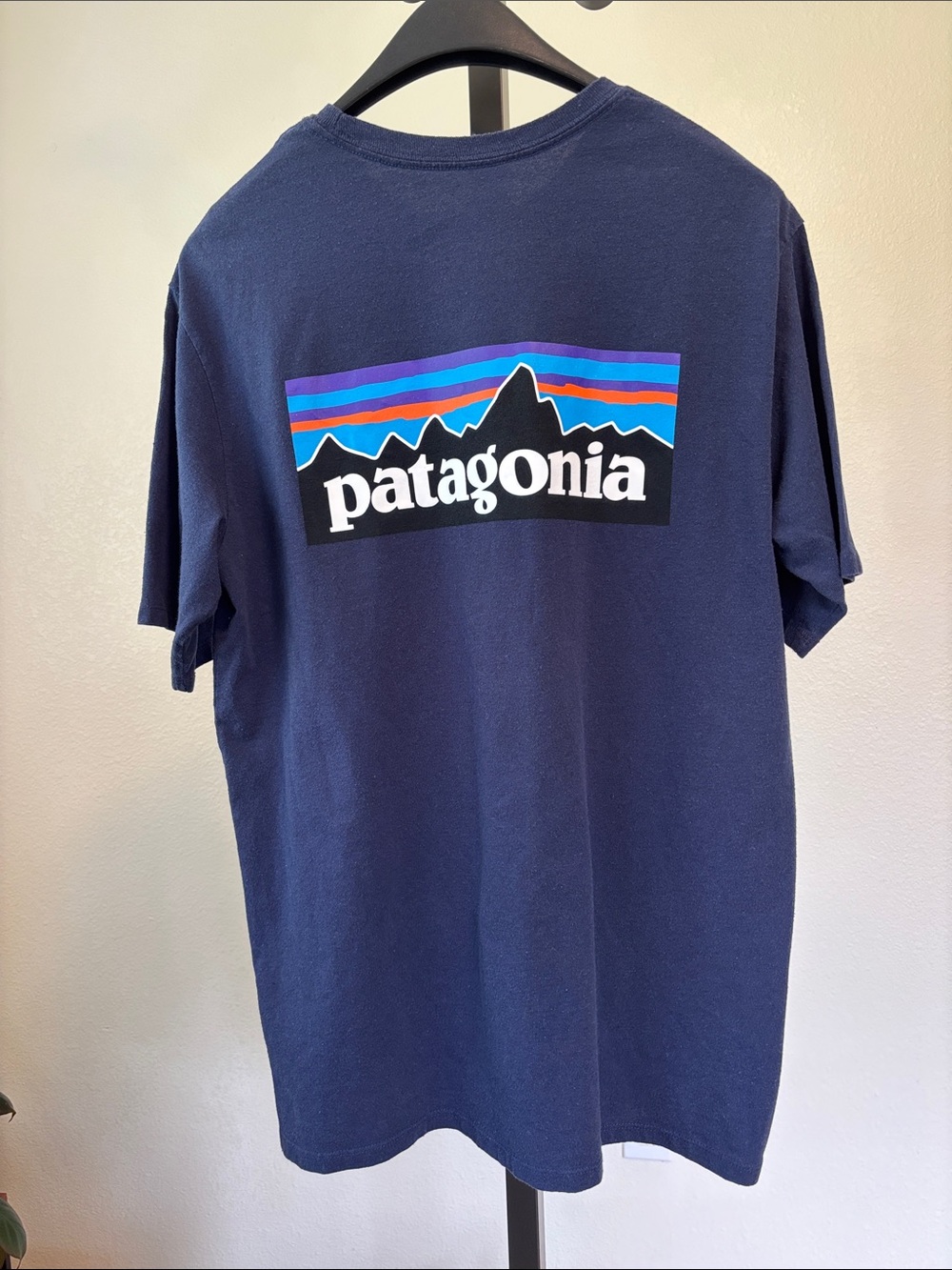 Patagonia Navy Short-Sleeve Tee with Color Stripe Logo